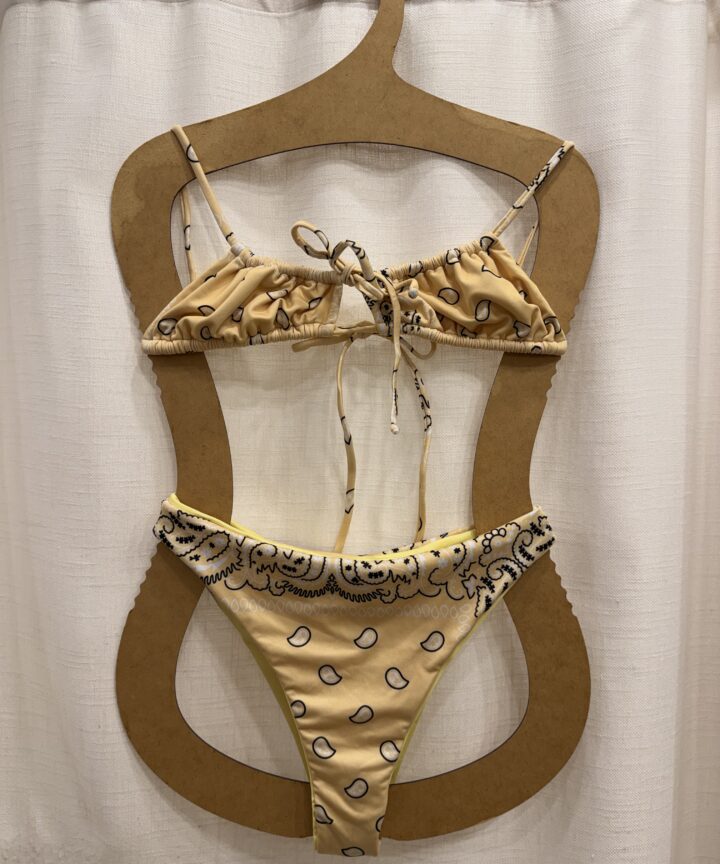 CONJUNTO PAISLEY AMARELO TOP CECÍLIA M + CALCINHA ALTA P